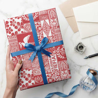 Red Tonga Kilisimasi Fiefia Wrapping Paper Pacific Patchwork Xmas Vibes - Polynesian Pride