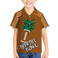 Custom Hawaii Honolulu Bowl Family Matching Short Sleeve Bodycon Dress and Hawaiian Shirt With Kakau Tribal Pattern LT9 Son's Shirt Brown - Polynesian Pride