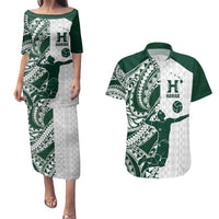 Polynesian Hawaii Volleyball Custom Couples Matching Puletasi and Hawaiian Shirt Kakau with Sport Style