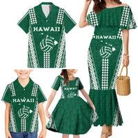 Polynesian Hawaii Volleyball Custom Family Matching Mermaid Dress and Hawaiian Shirt Green Kakau with Map Motif LT9 - Polynesian Pride