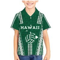 Polynesian Hawaii Volleyball Custom Family Matching Mermaid Dress and Hawaiian Shirt Green Kakau with Map Motif LT9 Son's Shirt Green - Polynesian Pride