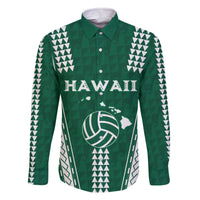 Polynesian Hawaii Volleyball Custom Family Matching Off The Shoulder Long Sleeve Dress and Hawaiian Shirt Green Kakau with Map Motif