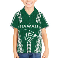 Polynesian Hawaii Volleyball Custom Family Matching Short Sleeve Bodycon Dress and Hawaiian Shirt Green Kakau with Map Motif LT9 Son's Shirt Green - Polynesian Pride