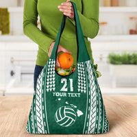 Polynesian Hawaii Volleyball Custom Grocery Bag Green Kakau with Map Motif