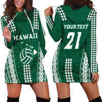 Polynesian Hawaii Volleyball Custom Hoodie Dress Green Kakau with Map Motif LT9 - Polynesian Pride