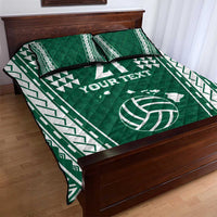Polynesian Hawaii Volleyball Custom Quilt Bed Set Green Kakau with Map Motif