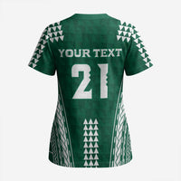 Polynesian Hawaii Volleyball Custom Scrub Top Green Kakau with Map Motif - Polynesian Pride