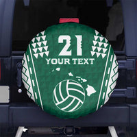 Polynesian Hawaii Volleyball Custom Spare Tire Cover Green Kakau with Map Motif
