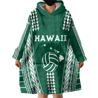 Polynesian Hawaii Volleyball Custom Wearable Blanket Hoodie Green Kakau with Map Motif