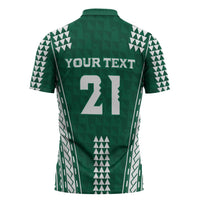 Polynesian Hawaii Volleyball Custom Zipper Polo Shirt Green Kakau with Map Motif - Polynesian Pride