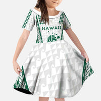Polynesian Hawaii Volleyball Custom Family Matching Short Sleeve Bodycon Dress and Hawaiian Shirt White Kakau with Map Motif LT9 Daughter's Dress White - Polynesian Pride
