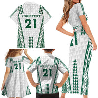 Polynesian Hawaii Volleyball Custom Family Matching Short Sleeve Bodycon Dress and Hawaiian Shirt White Kakau with Map Motif LT9 - Polynesian Pride