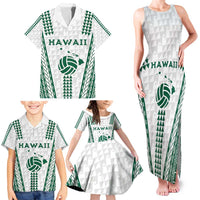 Polynesian Hawaii Volleyball Custom Family Matching Tank Maxi Dress and Hawaiian Shirt White Kakau with Map Motif