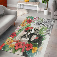 Skeleton Love for Valentine’s Day Area Rug Polynesian Tribal Love Forever