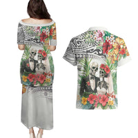 Skeleton Love for Valentine’s Day Couples Matching Puletasi and Hawaiian Shirt Polynesian Tribal Love Forever
