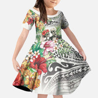 Skeleton Love for Valentines Day Family Matching Off The Shoulder Long Sleeve Dress and Hawaiian Shirt Polynesian Tribal Love Forever LT9 Daughter's Dress White - Polynesian Pride