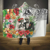 Skeleton Love for Valentine’s Day Hooded Blanket Polynesian Tribal Love Forever