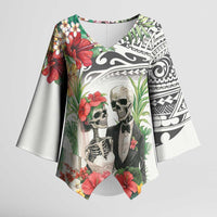 Skeleton Love for Valentine’s Day Kimono Sleeve Blouse Polynesian Tribal Love Forever - Polynesian Pride