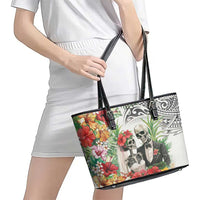 Skeleton Love for Valentine’s Day Leather Tote Bag Polynesian Tribal Love Forever