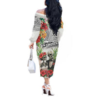 Skeleton Love for Valentines Day Off The Shoulder Long Sleeve Dress Polynesian Tribal Love Forever LT9 - Polynesian Pride