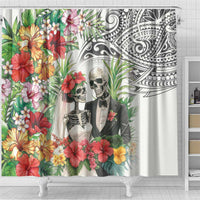 Skeleton Love for Valentine’s Day Shower Curtain Polynesian Tribal Love Forever
