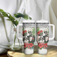 Skeleton Love for Valentine’s Day Tumbler With Handle Polynesian Tribal Love Forever