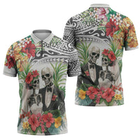 Skeleton Love for Valentine’s Day Zipper Polo Shirt Polynesian Tribal Love Forever - Polynesian Pride