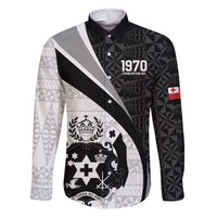 Personalised Tonga Emancipation Day Family Matching Long Sleeve Bodycon Dress and Hawaiian Shirt Since 1970 Ngatu Tribal Pattern LT9 Dad's Shirt - Long Sleeve Black - Polynesian Pride