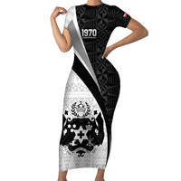 Personalised Tonga Emancipation Day Family Matching Short Sleeve Bodycon Dress and Hawaiian Shirt Since 1970 Ngatu Tribal Pattern LT9 Mom's Dress Black - Polynesian Pride