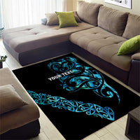 All Black Maori Tribal Tattoo Personalised Area Rug Polynesian Style