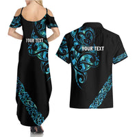 All Black Maori Tribal Tattoo Personalised Couples Matching Summer Maxi Dress and Hawaiian Shirt Polynesian Style