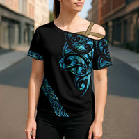 All Black Maori Tribal Tattoo Personalised Cross Shoulder Shirt Polynesian Style - Polynesian Pride