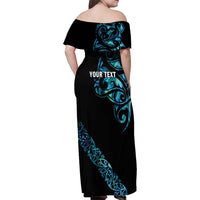 All Black Maori Tribal Tattoo Personalised Family Matching Off Shoulder Maxi Dress and Hawaiian Shirt Polynesian Style LT9 - Polynesian Pride