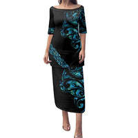 All Black Maori Tribal Tattoo Personalised Family Matching Puletasi and Hawaiian Shirt Polynesian Style LT9 Mom's Dress Black - Polynesian Pride