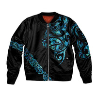 All Black Maori Tribal Tattoo Personalised Sleeve Zip Bomber Jacket Polynesian Style
