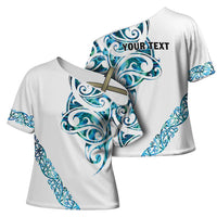 All White Maori Tribal Tattoo Personalised Cross Shoulder Shirt Polynesian Style - Polynesian Pride