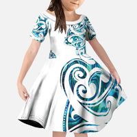 All White Maori Tribal Tattoo Personalised Family Matching Off Shoulder Maxi Dress and Hawaiian Shirt Polynesian Style LT9 Daughter's Dress White - Polynesian Pride