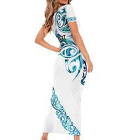 All White Maori Tribal Tattoo Personalised Family Matching Short Sleeve Bodycon Dress and Hawaiian Shirt Polynesian Style
