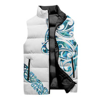 All White Maori Tribal Tattoo Personalised Sleeveless Puffer Jacket Polynesian Style - Polynesian Pride