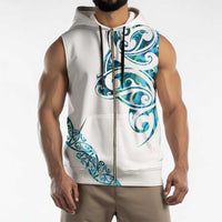 All White Maori Tribal Tattoo Personalised Sleeveless Zip Hoodie Polynesian Style - Polynesian Pride