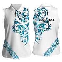 All White Maori Tribal Tattoo Personalised Women Sleeveless Polo Shirt Polynesian Style
