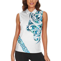 All White Maori Tribal Tattoo Personalised Women Sleeveless Polo Shirt Polynesian Style