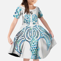 Queensland Maori Kiwi Personalised Family Matching Long Sleeve Bodycon Dress and Hawaiian Shirt Ma Kakariki Papua Shell Maori Tribal Tattoo LT9 Daughter's Dress White - Polynesian Pride