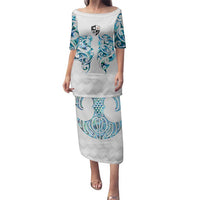 Queensland Maori Kiwi Personalised Family Matching Puletasi and Hawaiian Shirt Ma Kakariki Papua Shell Maori Tribal Tattoo LT9 Mom's Dress White - Polynesian Pride