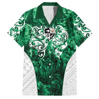 Queensland Maori Kiwi Personalised Family Matching Off Shoulder Maxi Dress and Hawaiian Shirt Kikirangi Papua Shell Maori Tribal Tattoo LT9 Dad's Shirt - Short Sleeve Green - Polynesian Pride