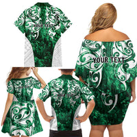 Queensland Maori Kiwi Personalised Family Matching Off Shoulder Short Dress and Hawaiian Shirt Kikirangi Papua Shell Maori Tribal Tattoo LT9 - Polynesian Pride