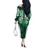 Queensland Maori Kiwi Personalised Off The Shoulder Long Sleeve Dress Kikirangi Papua Shell Maori Tribal Tattoo LT9 - Polynesian Pride