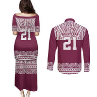 Queensland Maori Nga Hau E Wha Custom Couples Matching Puletasi and Long Sleeve Button Shirt Polynesian Maori Tribal Pattern LT9 - Polynesian Pride