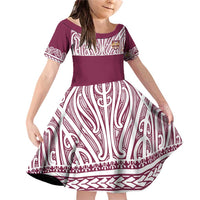 Queensland Maori Nga Hau E Wha Custom Family Matching Off Shoulder Short Dress and Hawaiian Shirt Polynesian Maori Tribal Pattern LT9 Daughter's Dress Maroon - Polynesian Pride