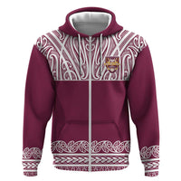 Queensland Maori Nga Hau E Wha Custom Hoodie Polynesian Maori Tribal Pattern LT9 Zip Hoodie Maroon - Polynesian Pride